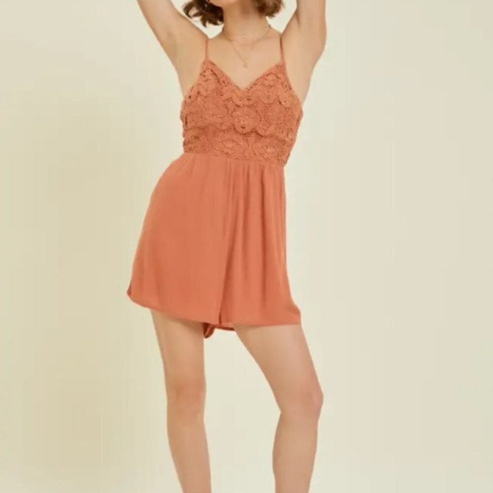 Heyson Women's Back Tie Detail Crochet Busted Romper - S